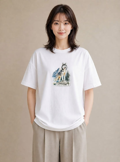 デザインTシャツ レディース シベリアンハスキー 犬 いぬ イラスト 手描き風 ギフト 母の日 白T
