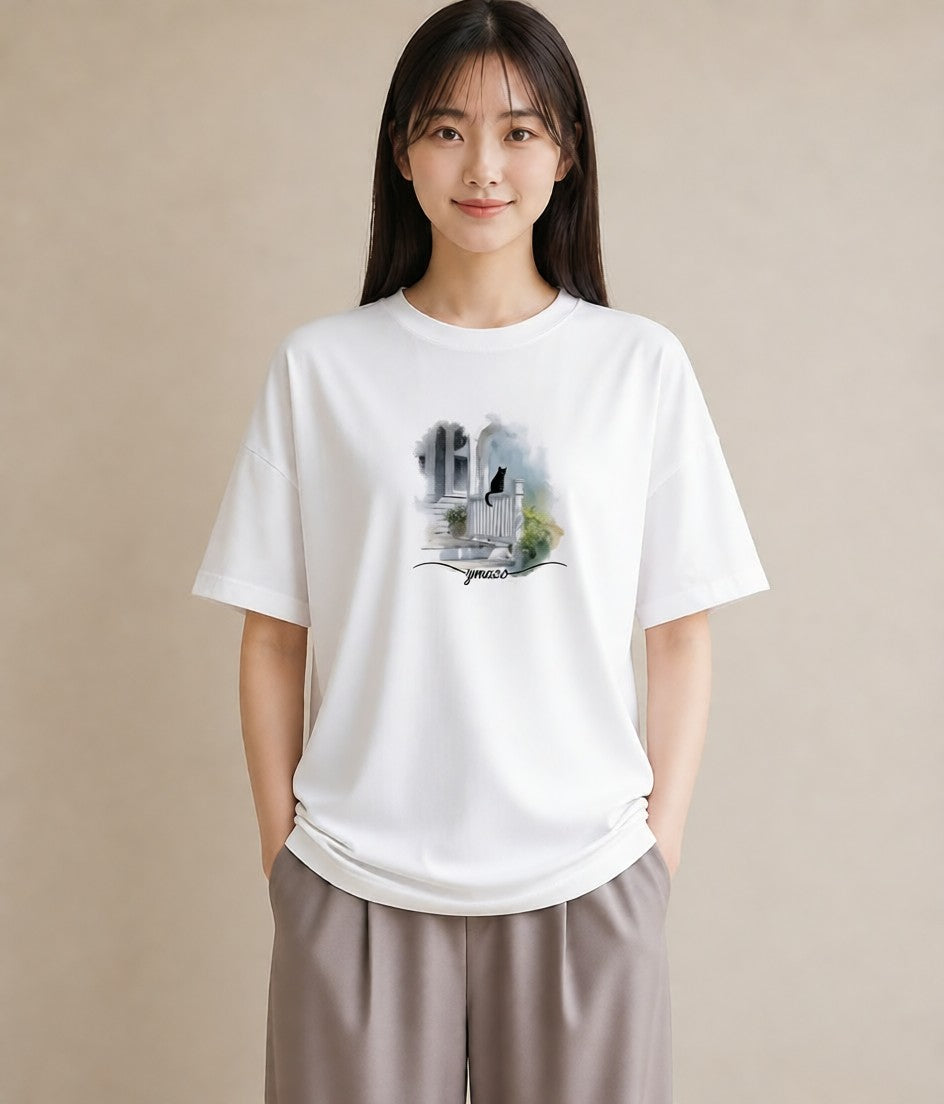 グラフィックTシャツ レディース ロシアンブルー 猫 ねこ イラスト 可愛い おしゃれギフト 社会人 白T