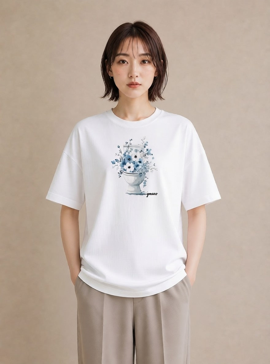 プリントTシャツ レディース ポスト 野の花 レトロ ナチュラル アンティーク イラスト 在宅 公園 白T
