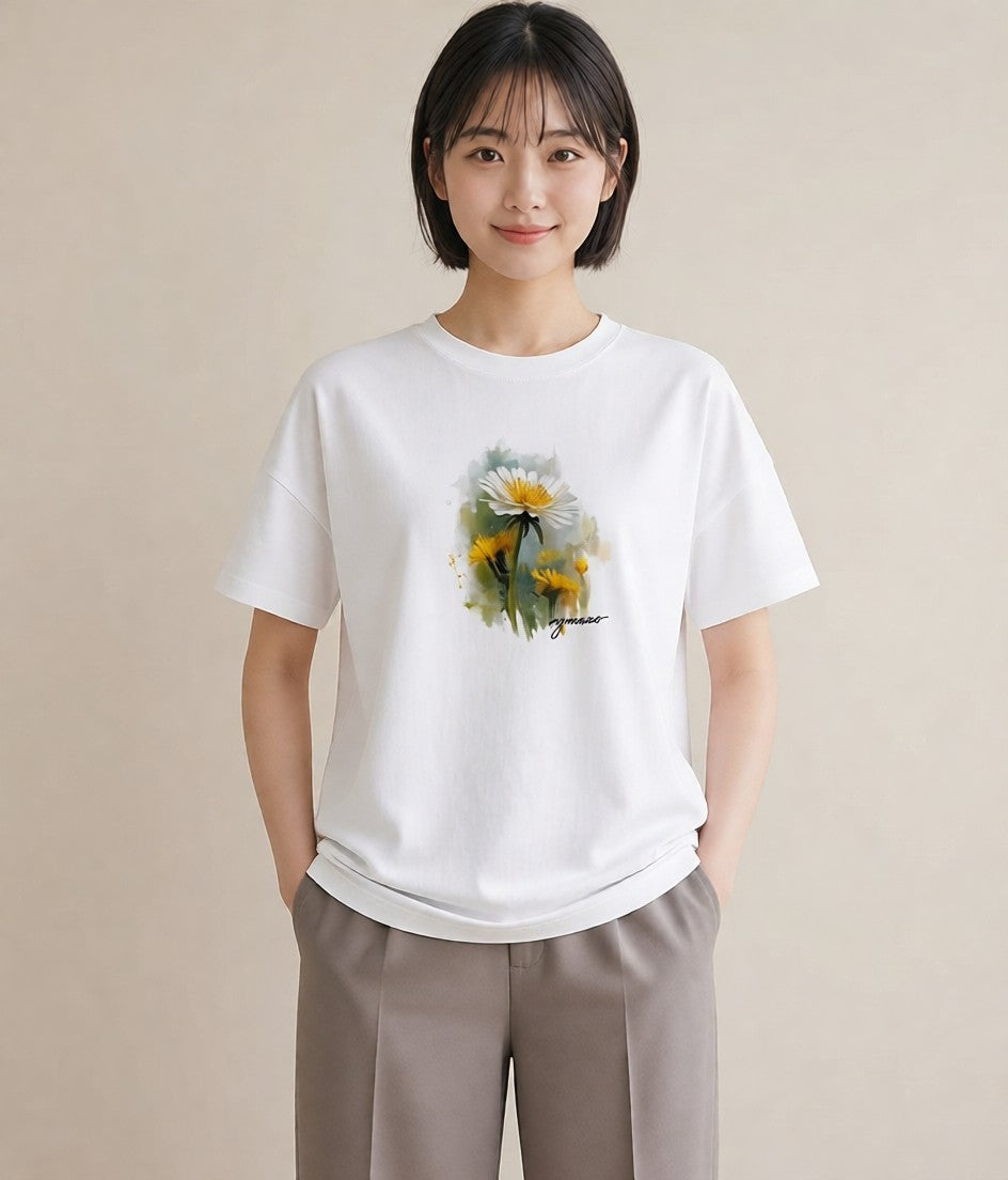 デザインTシャツ レディース たんぽぽ 花 花柄 イラスト ラフ 母の日 ビーチ 白T