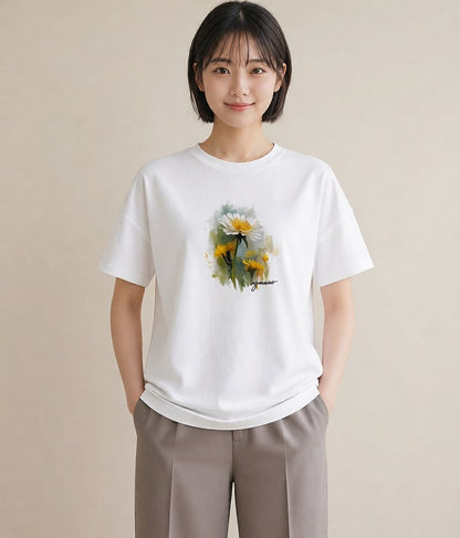 デザインTシャツ レディース たんぽぽ 花 花柄 イラスト ラフ 母の日 ビーチ 白T