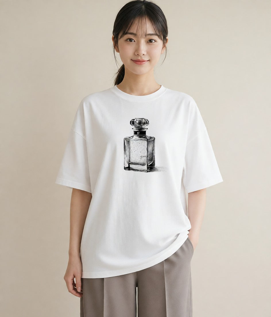 グラフィックTシャツ レディース 香水 香水瓶 パフューム イラスト 抜け感 社会人 女性 白T