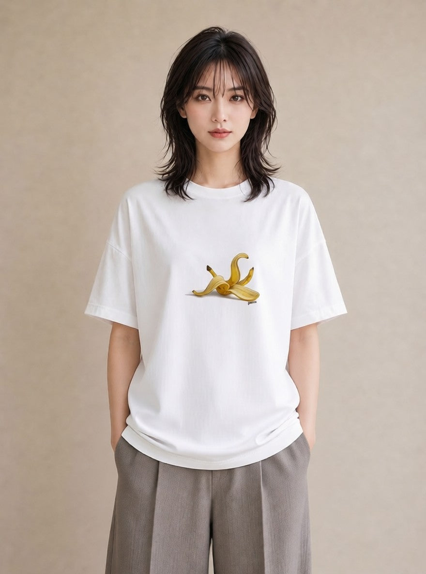プリントTシャツ レディース バナナ 食べ物 フード イラスト レトロ 在宅 公園 白T