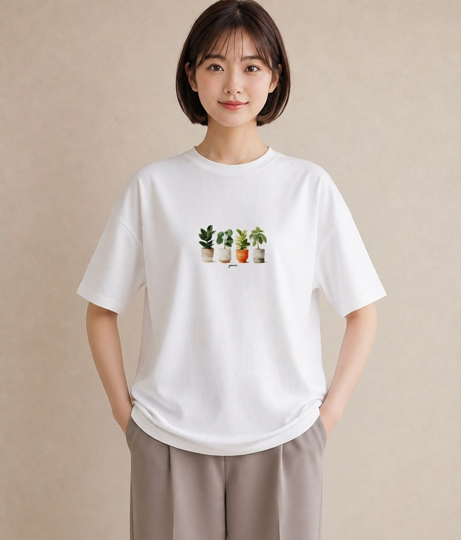 プリントTシャツ レディース 観葉植物 植物 ボタニカル イラスト 休日コーデ ホワイトデー 春服 白T