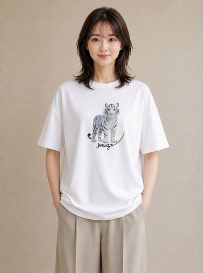グラフィックTシャツ レディース とら 動物 アニマル イラスト 旅行コーデ 友達ギフト 部屋着 白T