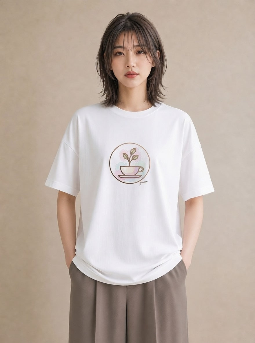 グラフィックTシャツ レディース コーヒー カフェ 珈琲 イラスト 淡色 通勤 在宅 白T