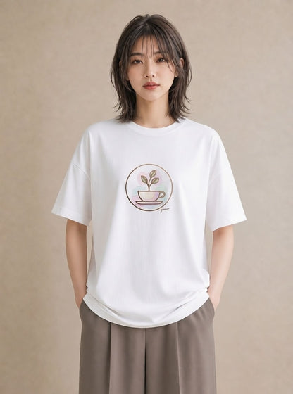 グラフィックTシャツ レディース コーヒー カフェ 珈琲 イラスト 淡色 通勤 在宅 白T