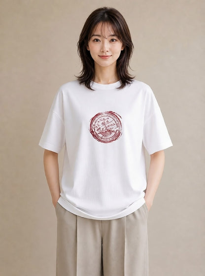 Tシャツ レディース 旅 トラベル スタンプ イラスト ミニマル 送別ギフト 通勤 白T