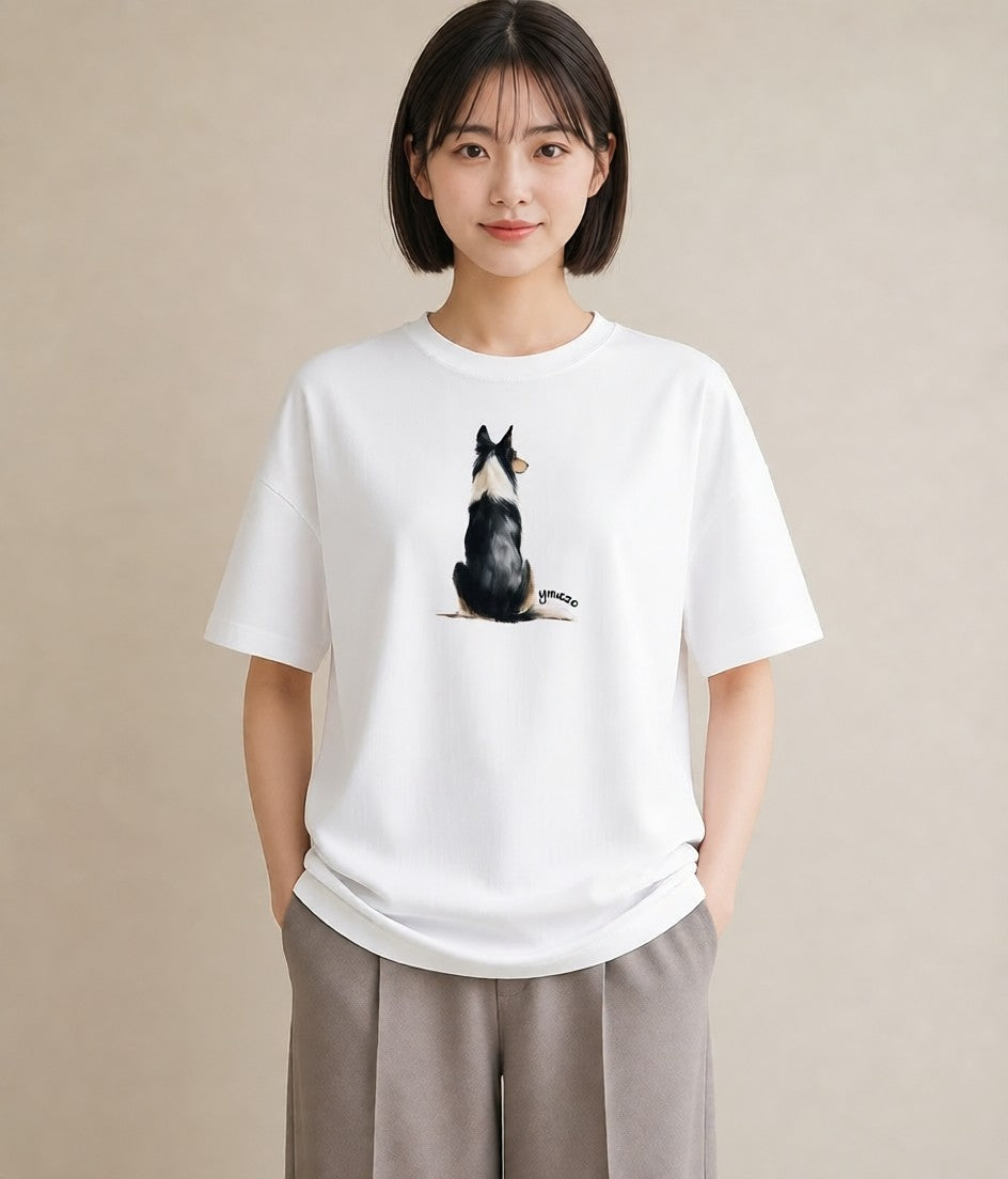 プリントTシャツ レディース ボーダーコリー 犬 いぬ イラスト シック 秋コーデ おしゃれギフト 白T
