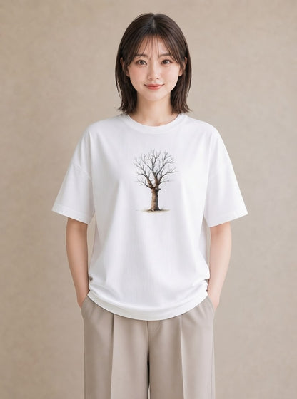 半袖Tシャツ レディース 木 植物 ボタニカル イラスト ラフカジュアル 海 カフェ巡り 白T