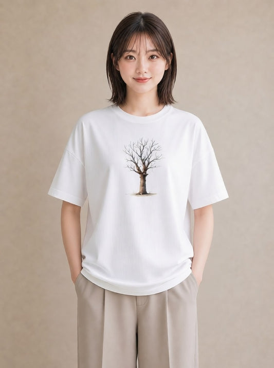 半袖Tシャツ レディース 木 植物 ボタニカル イラスト ラフカジュアル 海 カフェ巡り 白T