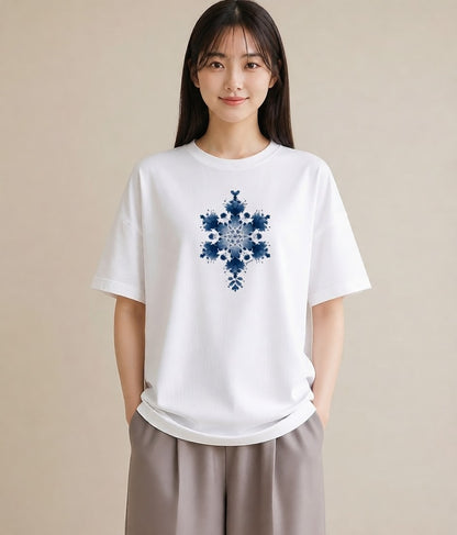 デザインTシャツ レディース 雪の結晶 星空 宇宙 イラスト フェミニン 通勤 在宅 白T