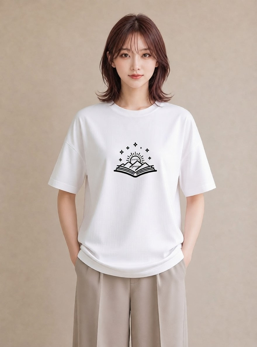 半袖Tシャツ レディース 本 読書 ブック イラスト 線画 休日 ペアコーデ 白T