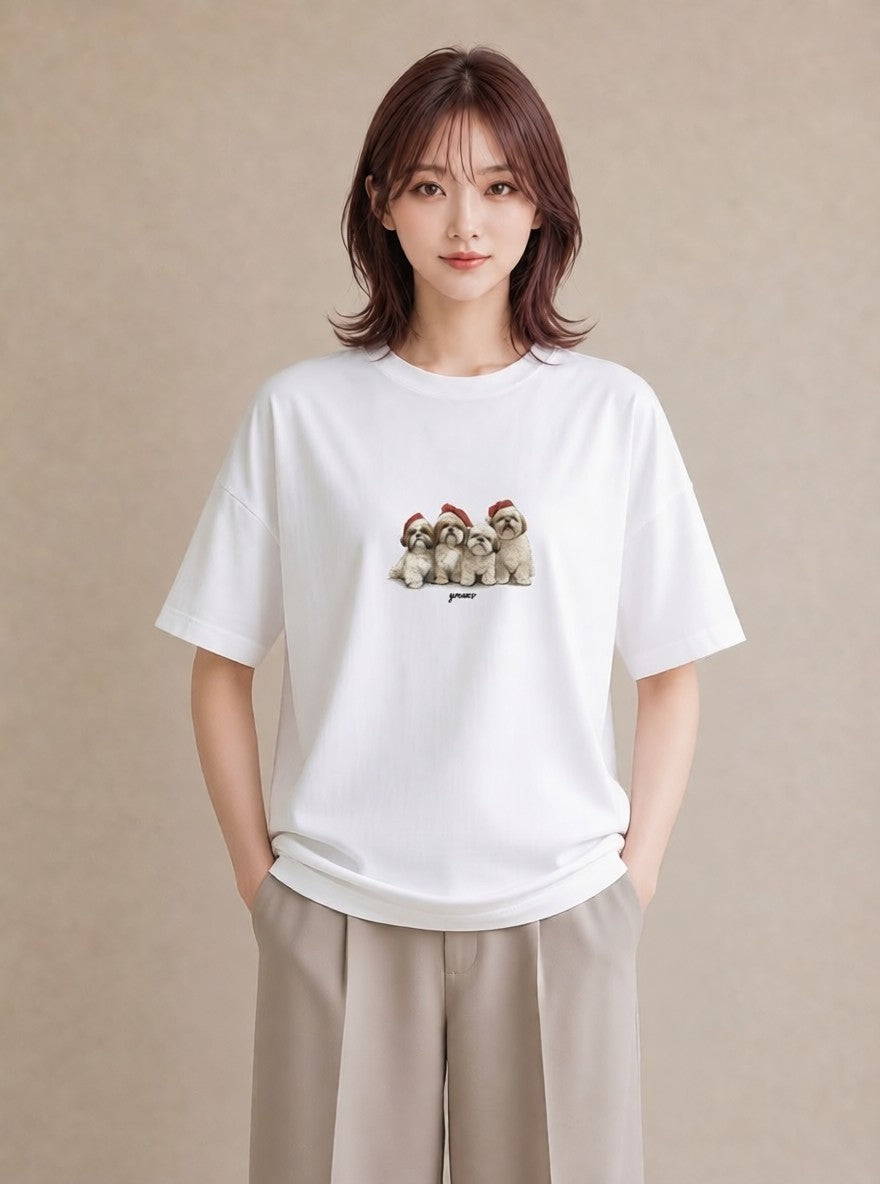 Tシャツ レディース 狆 犬 いぬ イラスト ゆるかわ 秋コーデ おしゃれギフト 白T