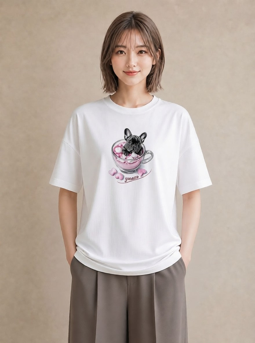 Tシャツ レディース フレンチブルドッグ フレブル 犬 いぬ イラスト レトロ 週末コーデ 敬老の日 白T