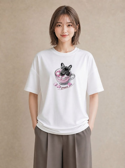Tシャツ レディース フレンチブルドッグ フレブル 犬 いぬ イラスト レトロ 週末コーデ 敬老の日 白T