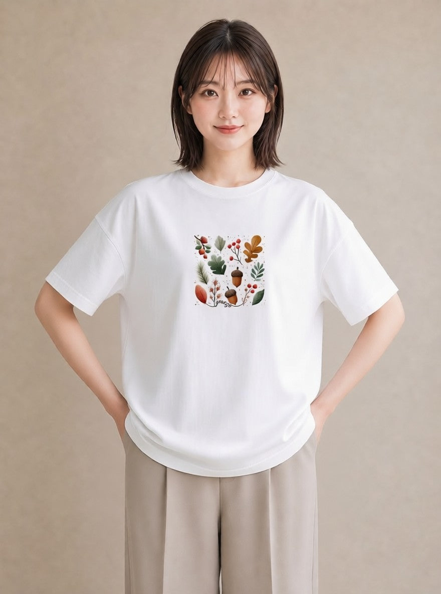 半袖Tシャツ レディース 実り 植物 ボタニカル イラスト ユニーク おしゃれギフト 社会人 白T
