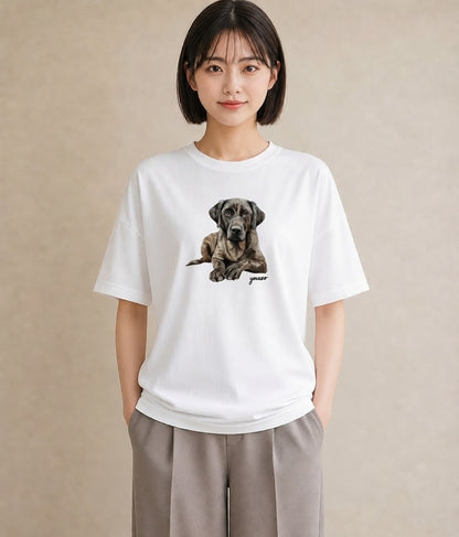 プリントTシャツ レディース 老犬 犬 いぬ イラスト きれいめ ペアコーデ 秋コーデ 白T
