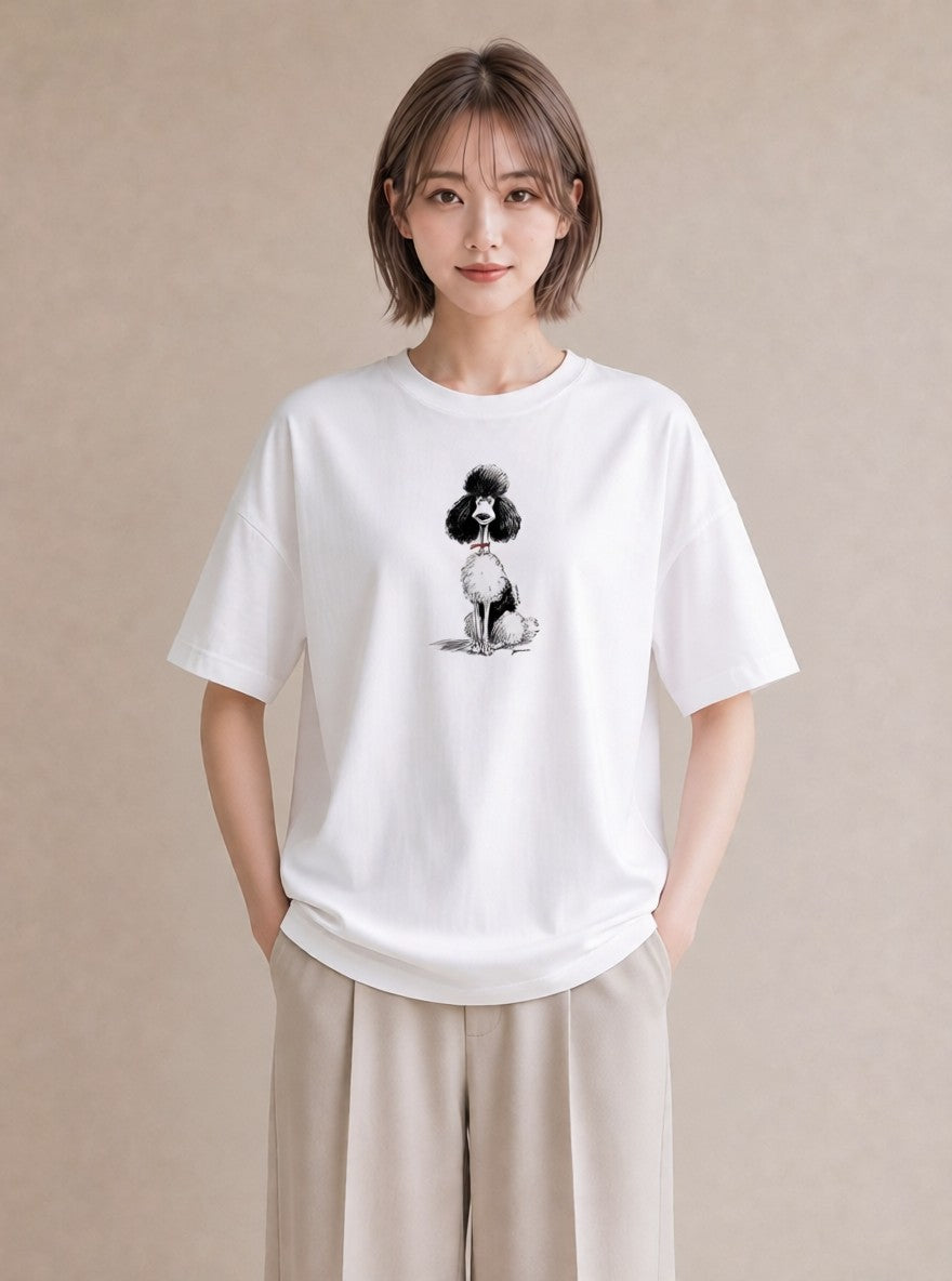グラフィックTシャツ レディース トイプードル プードル 犬 いぬ イラスト ゆるコーデ 公園 ママ 白T
