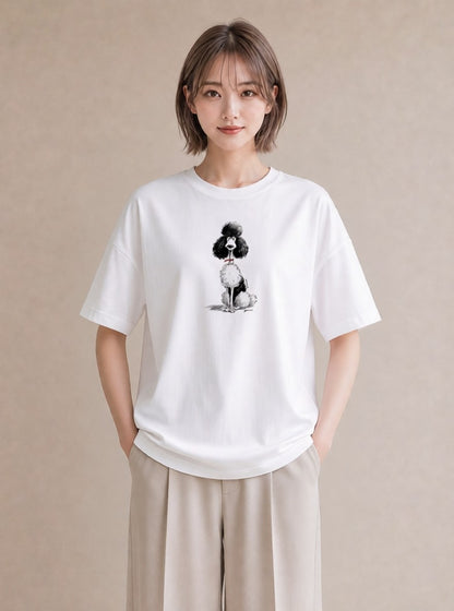 グラフィックTシャツ レディース トイプードル プードル 犬 いぬ イラスト ゆるコーデ 公園 ママ 白T