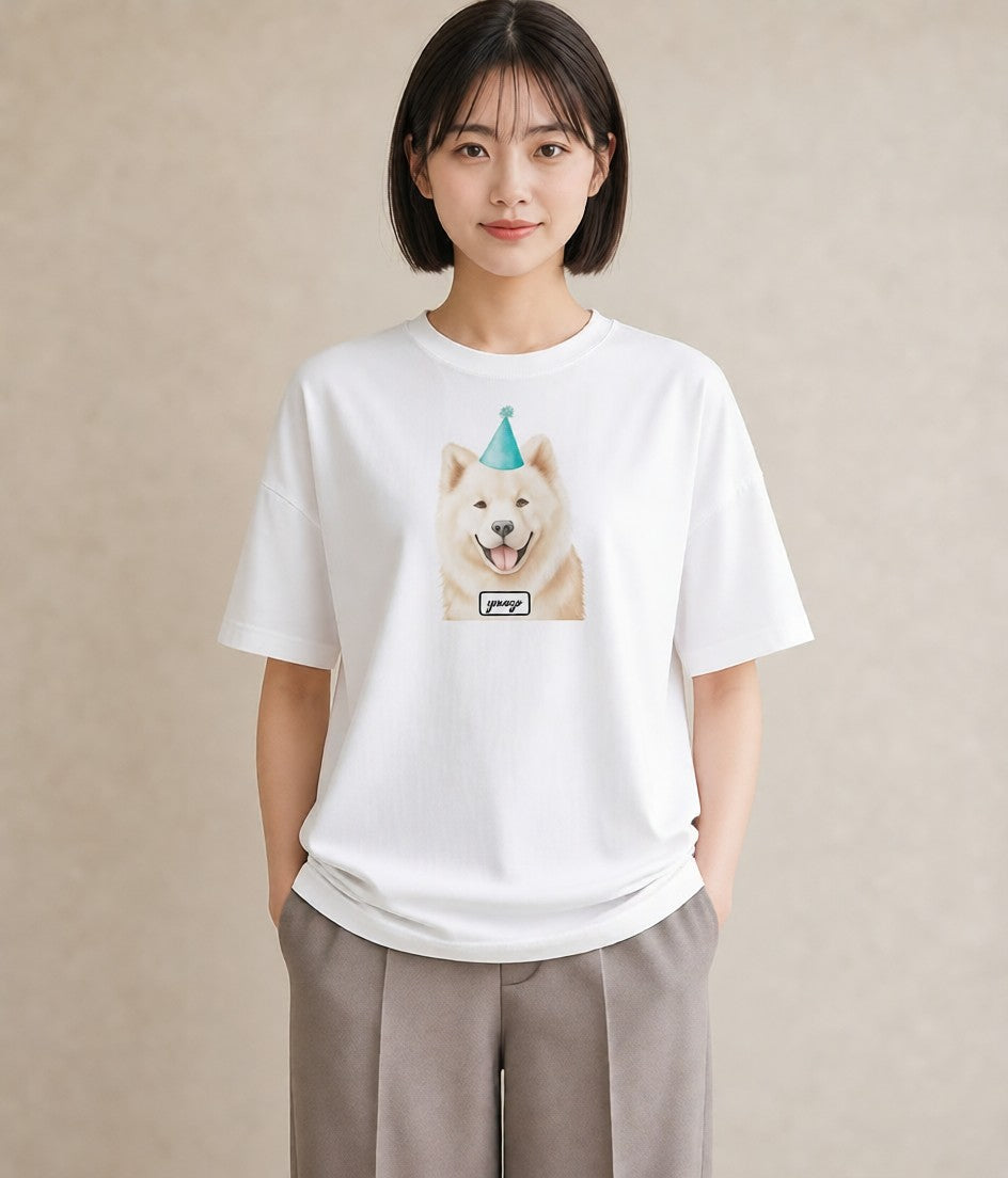 プリントTシャツ レディース サモエド 犬 いぬ イラスト ラフ 週末コーデ 敬老の日 白T