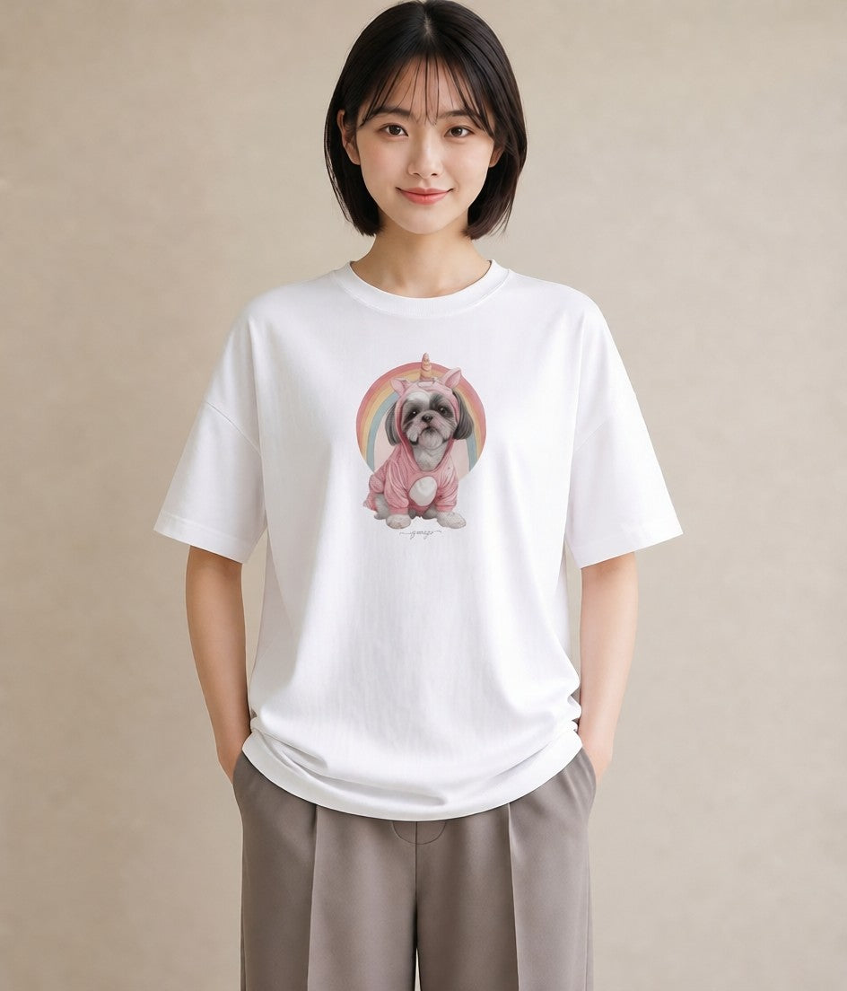 Tシャツ レディース 狆 犬 いぬ イラスト ゆるかわ 送別ギフト 通勤 白T