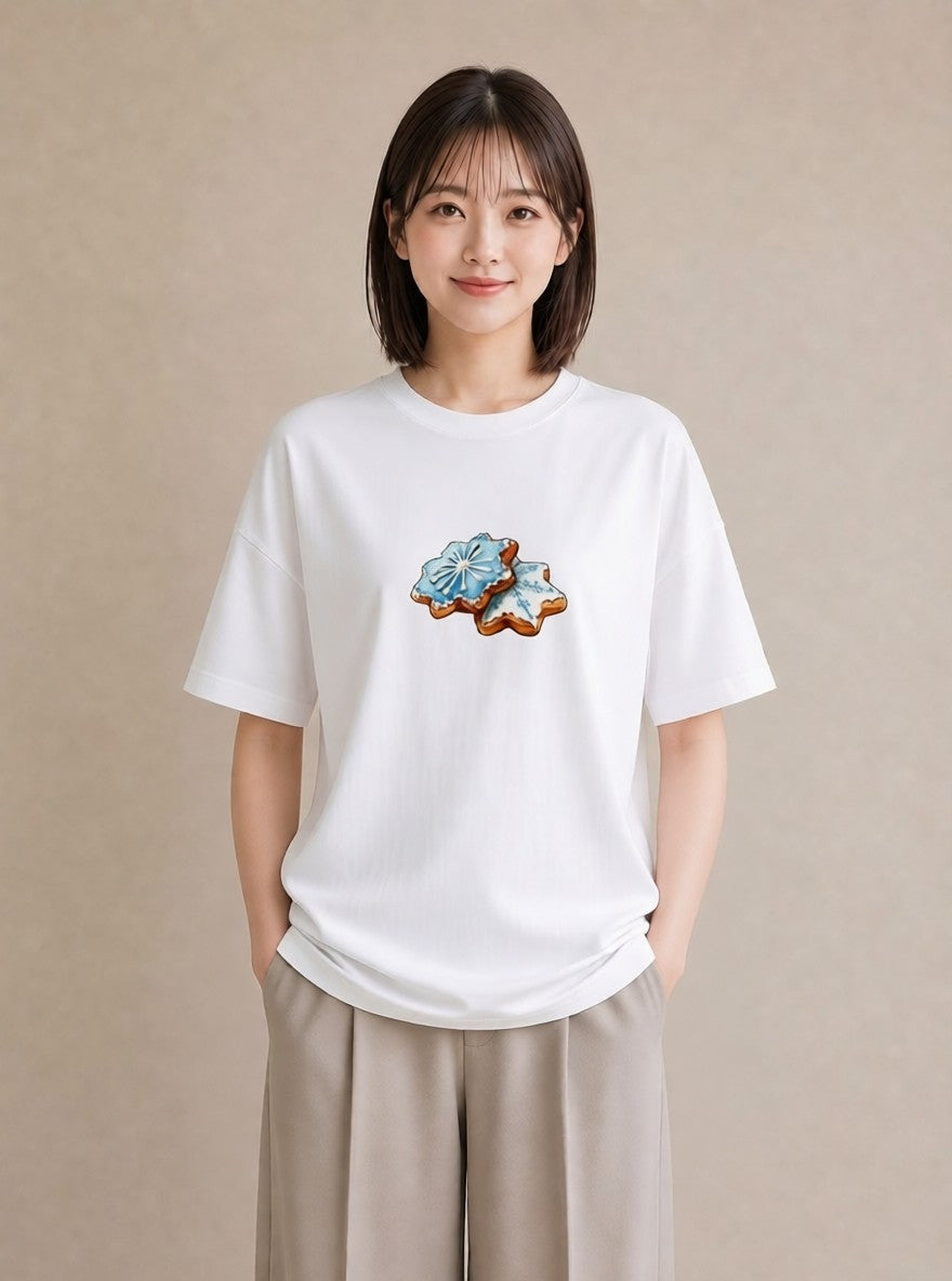 デザインTシャツ レディース 雪の結晶 星空 宇宙 イラスト きれいめカジュアル 敬老の日 ホワイトデー 白T