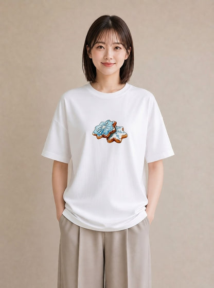 デザインTシャツ レディース 雪の結晶 星空 宇宙 イラスト きれいめカジュアル 敬老の日 ホワイトデー 白T