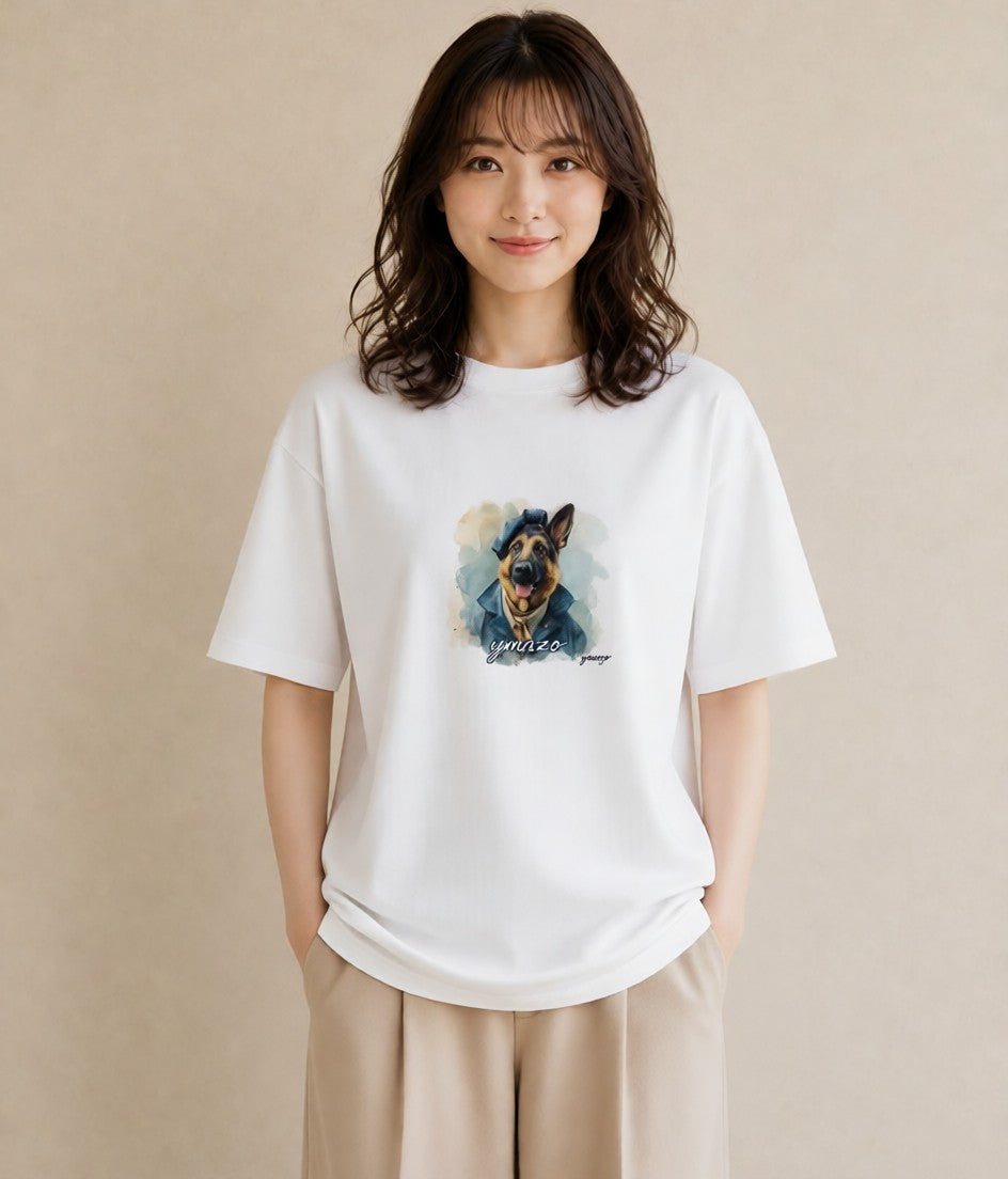 デザインTシャツ レディース ジャーマンシェパード 犬 いぬ イラスト カフェコーデ 週末コーデ 敬老の日 白T