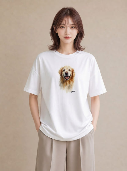 Tシャツ レディース ゴールデンレトリバー ゴールデン 犬 いぬ イラスト 普段使い 親子 20代 白T