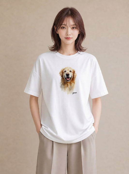 Tシャツ レディース ゴールデンレトリバー ゴールデン 犬 いぬ イラスト 普段使い 親子 20代 白T