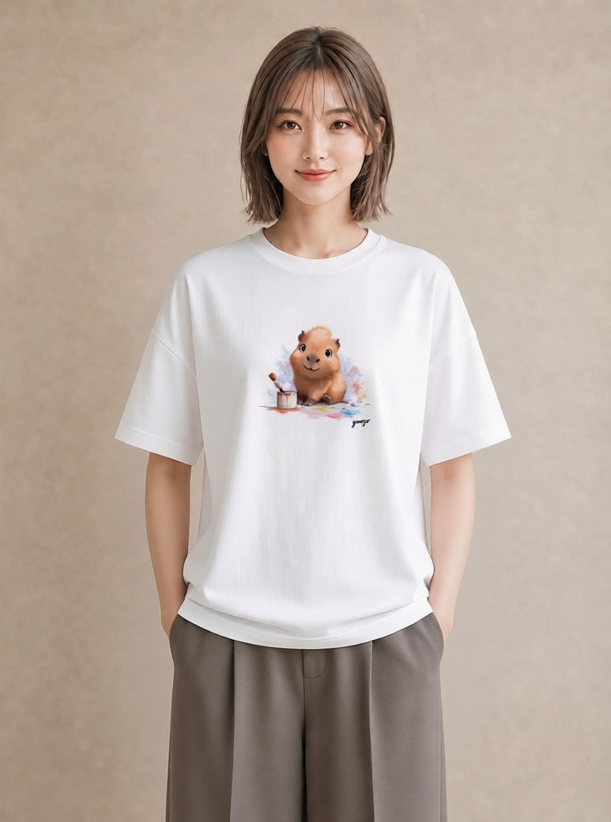 グラフィックTシャツ レディース ジャンガリアンハムスター ペット 動物 イラスト ヴィンテージ風 旅行用 海 白T