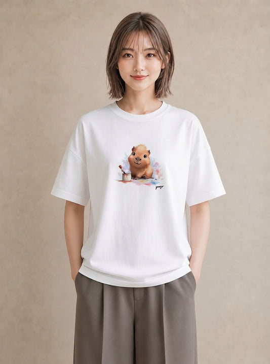 グラフィックTシャツ レディース ジャンガリアンハムスター ペット 動物 イラスト ヴィンテージ風 旅行用 海 白T