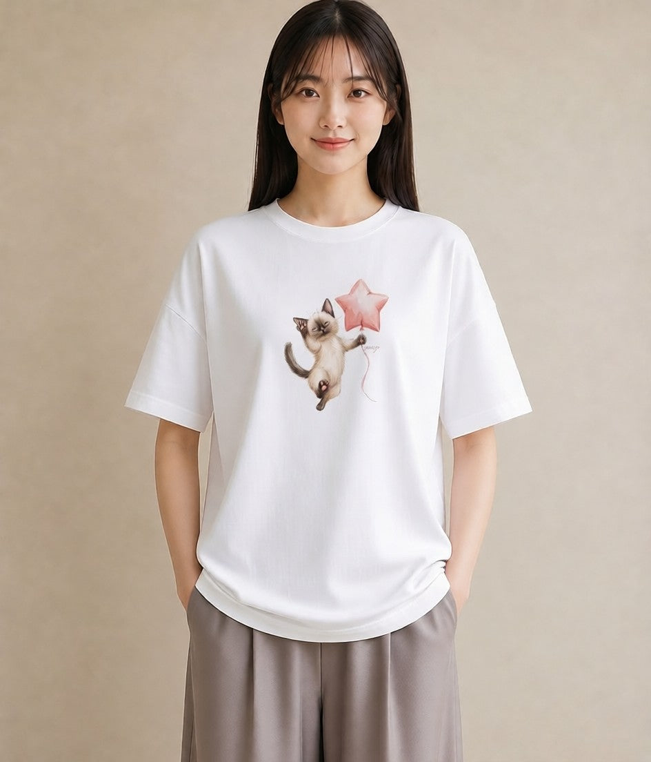 プリントTシャツ レディース ラグドール 猫 ねこ イラスト ニュアンス 送別ギフト 通勤 白T