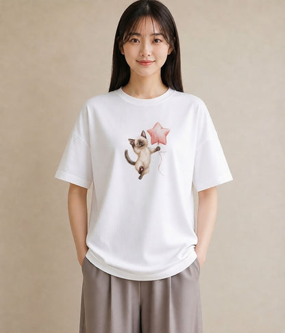プリントTシャツ レディース ラグドール 猫 ねこ イラスト ニュアンス 送別ギフト 通勤 白T