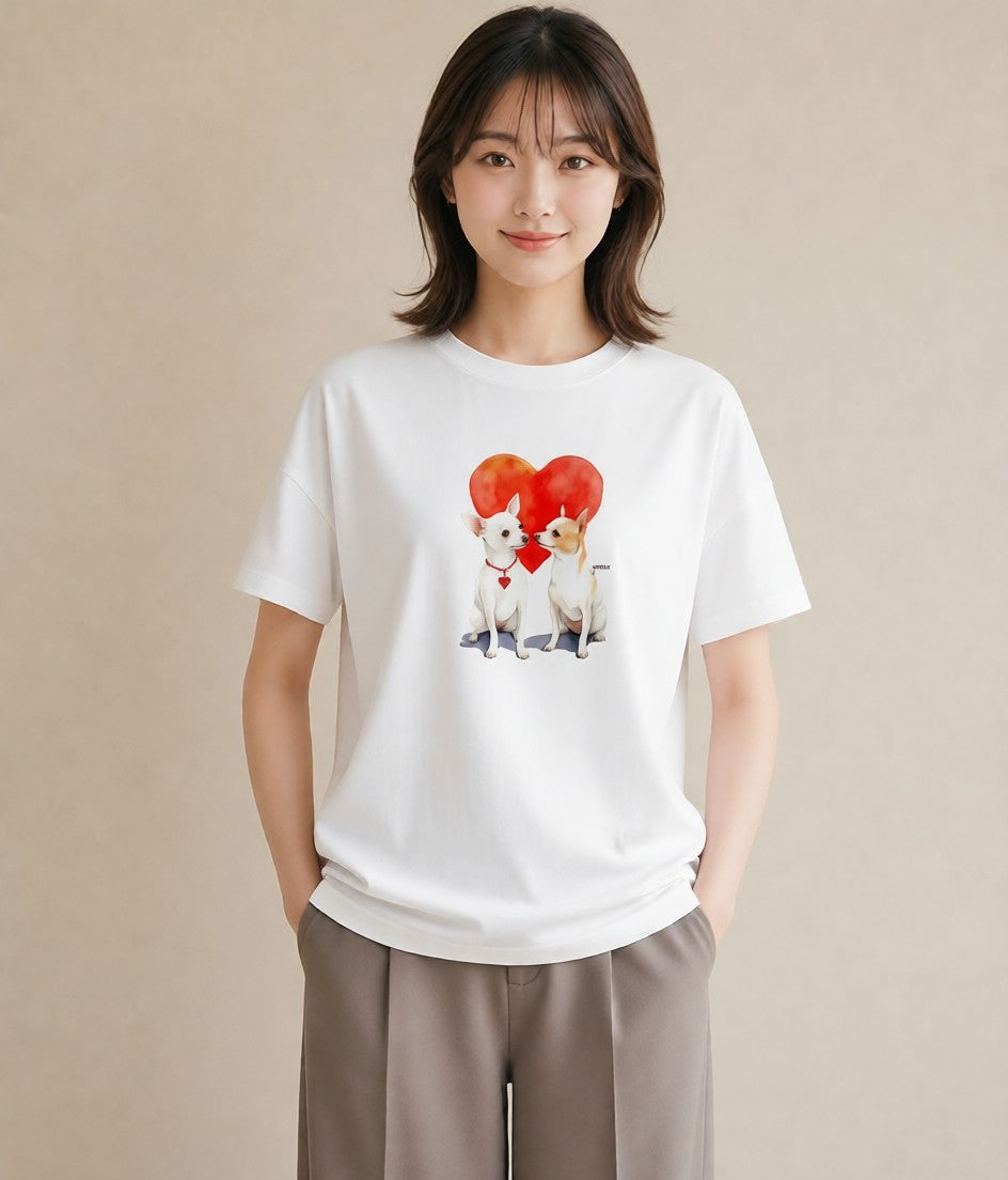 デザインTシャツ レディース チワワ 犬 いぬ イラスト ポップ 買い物 夏コーデ 白T