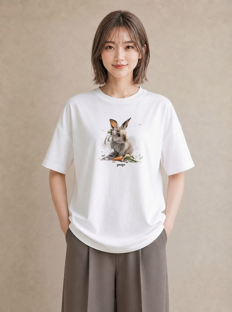 半袖Tシャツ レディース ホーランドロップ ペット 動物 イラスト シック 春服 ミセス 白T