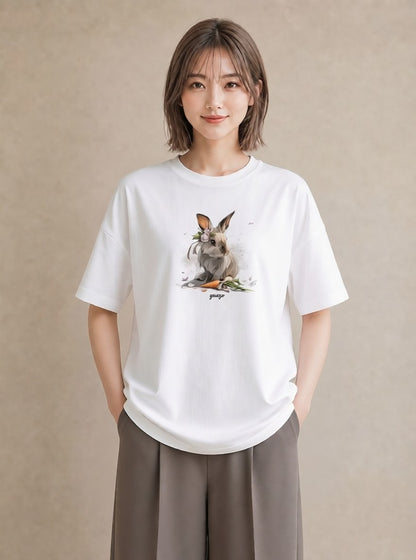 半袖Tシャツ レディース ホーランドロップ ペット 動物 イラスト シック 春服 ミセス 白T