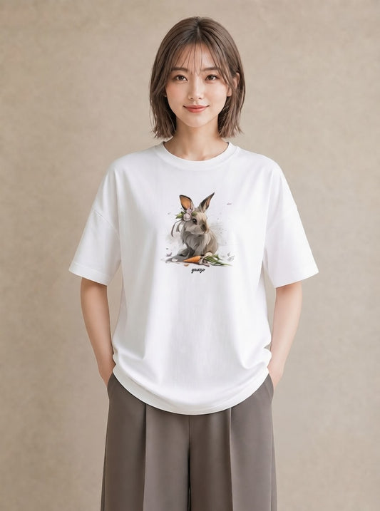 半袖Tシャツ レディース ホーランドロップ ペット 動物 イラスト シック 春服 ミセス 白T
