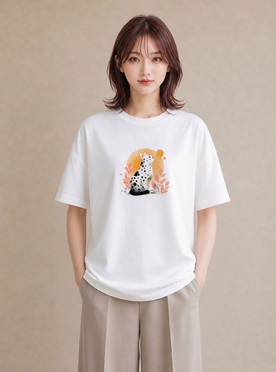 グラフィックTシャツ レディース ベンガル 猫 ねこ イラスト 通勤 在宅 白T
