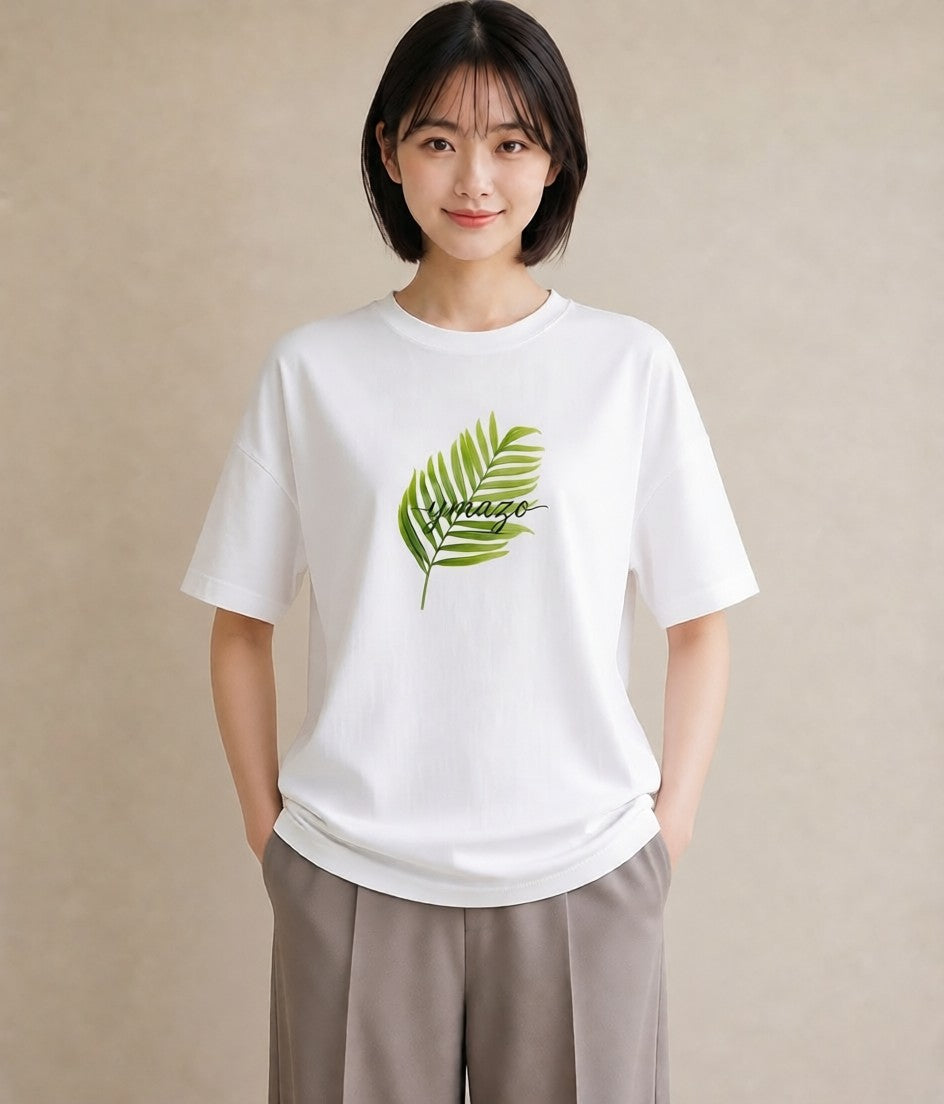 デザインTシャツ レディース シダ 植物 ボタニカル イラスト 北欧風 散歩 お出かけ 白T