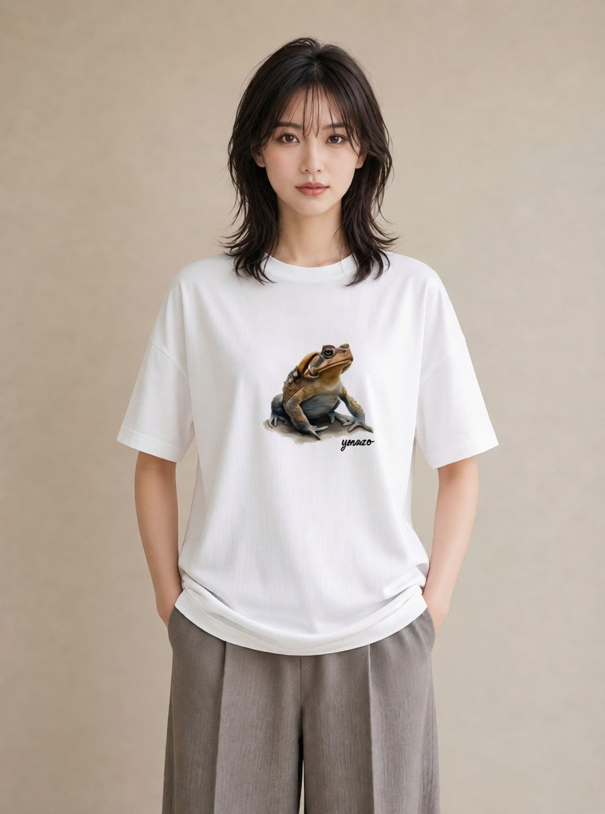 グラフィックTシャツ レディース カエル ペット 動物 イラスト ラフカジュアル 社会人 女性 白T