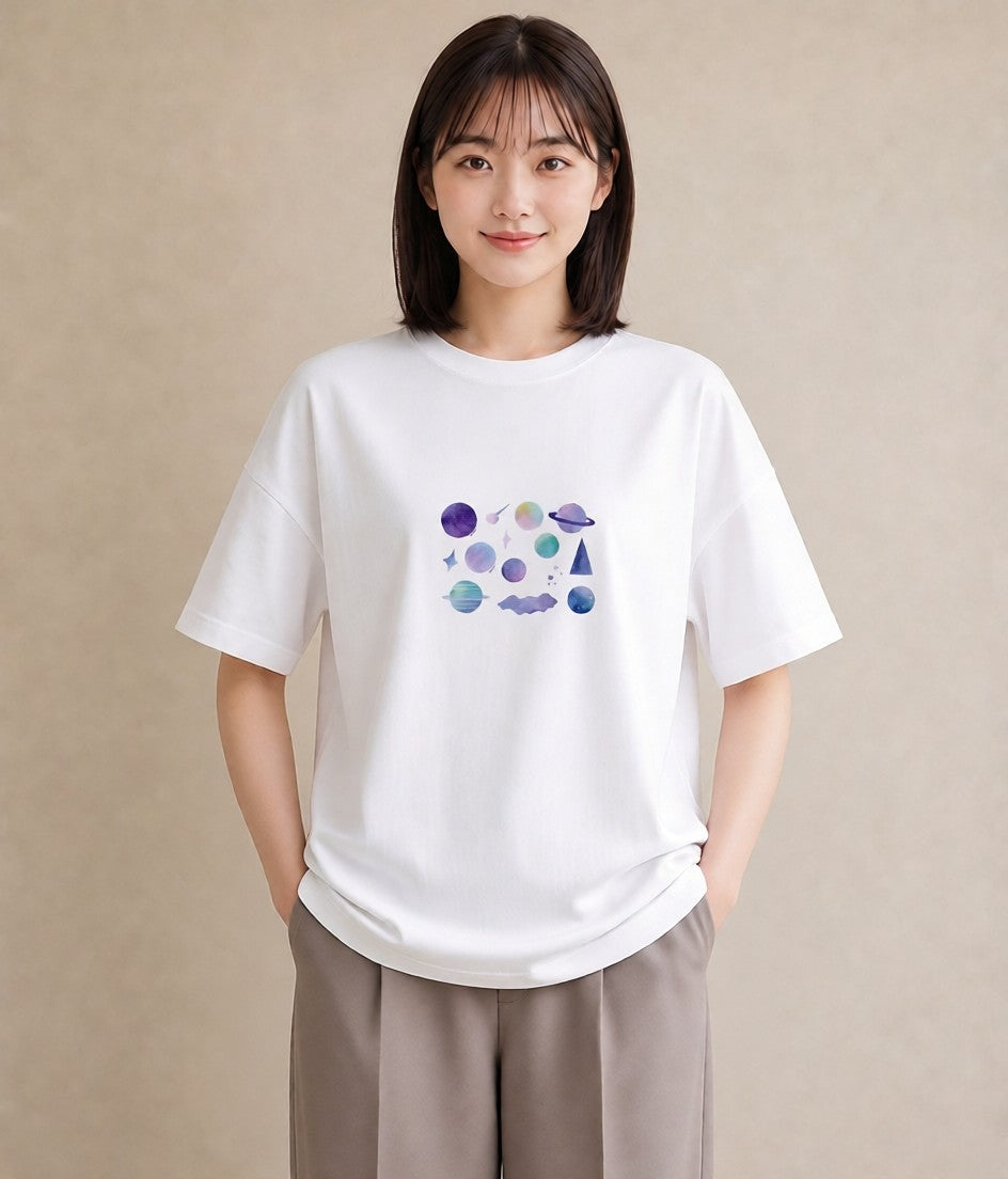 プリントTシャツ レディース 獅子座 星空 宇宙 イラスト きれいめカジュアル デイリーウェア 休日 白T