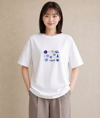 プリントTシャツ レディース 獅子座 星空 宇宙 イラスト きれいめカジュアル デイリーウェア 休日 白T
