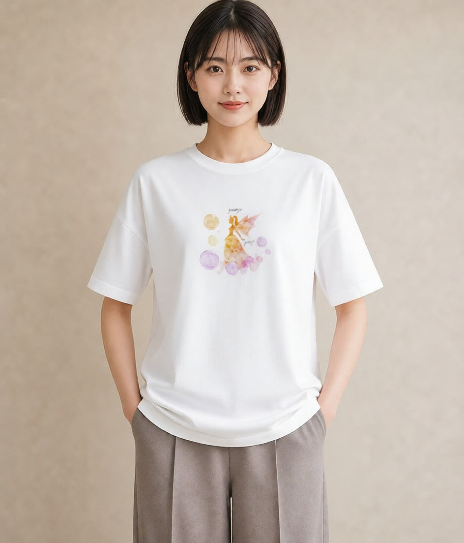 グラフィックTシャツ レディース 山羊座 星空 宇宙 イラスト モード ラフ レイヤード 白T