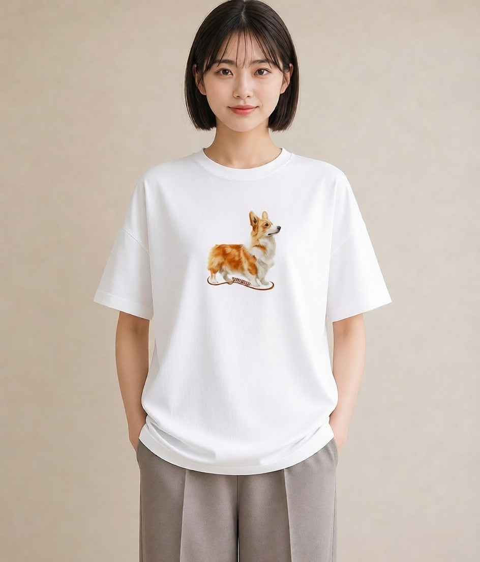 プリントTシャツ レディース ウェルシュコーギー コーギー 犬 いぬ イラスト ヴィンテージ風 おしゃれギフト 社会人 白T
