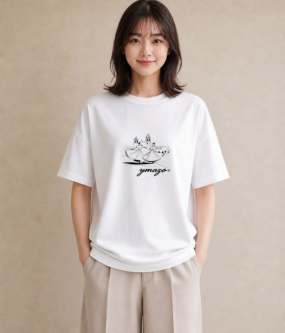半袖Tシャツ レディース バレエシューズ バレエ トウシューズ ナチュラル アンティーク イラスト 可愛い 海 カフェ巡り 白T