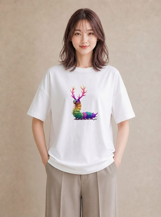 プリントTシャツ レディース クワガタ 昆虫 虫 イラスト ゆるコーデ デイリーウェア 休日 白T