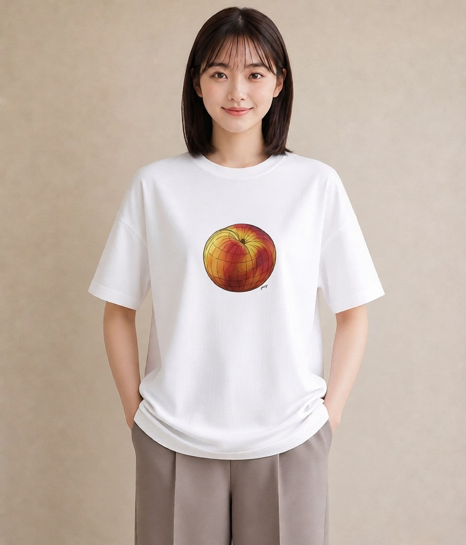 デザインTシャツ レディース もも 食べ物 フード イラスト ニュアンス 通勤 在宅 白T