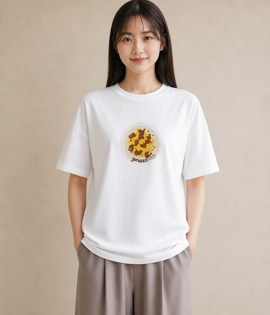 グラフィックTシャツ レディース 目玉焼き 食べ物 フード イラスト アート風 ミセス 春コーデ 白T